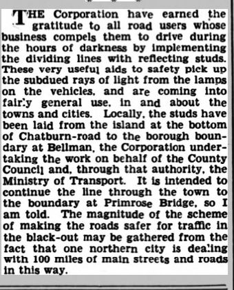 1939-12-01 WW2- Cat's eyes come to Clitheroe